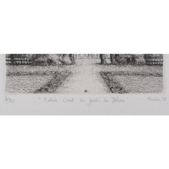François Houtin, West Entrance of the Garden of Earthly Delights, 1979, Original Etching For Sale - Image 4 of 6