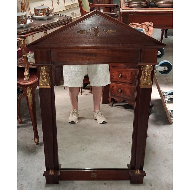 Wood 19th Century Empire Mirror with Triangular Pediment For Sale - Image 7 of 9