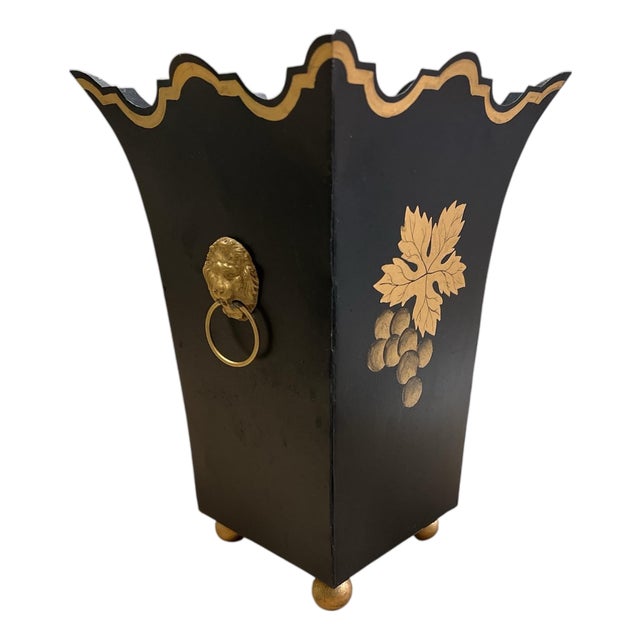 Vintage Italian Tole Style Cache Pot, Lions Head Knockers For Sale