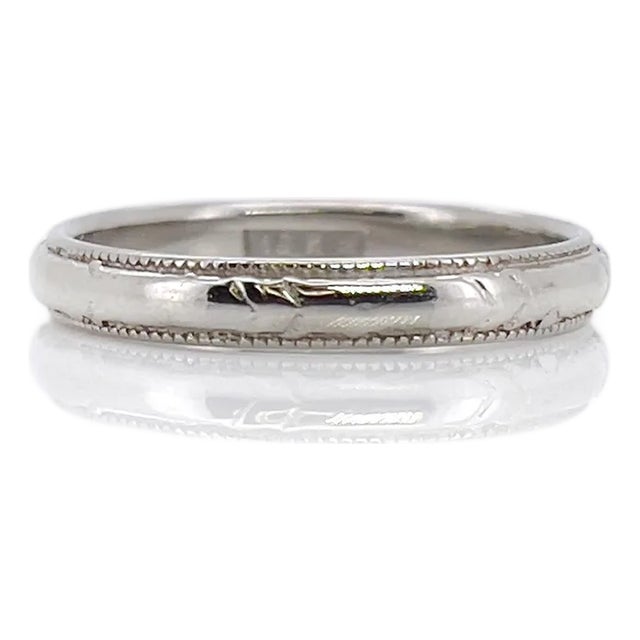 Art Deco White Gold Jr Wood Ring, Size 6.75 For Sale