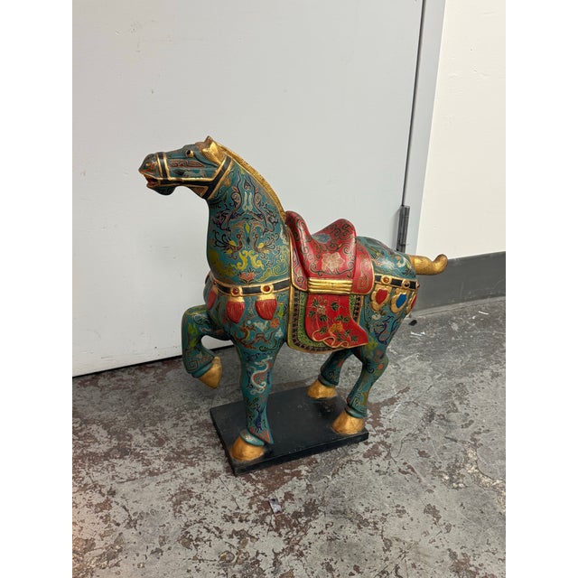 Chinese Republic Period-Style Cloisonné Painted Wooden Horse, Vintage For Sale - Image 13 of 13