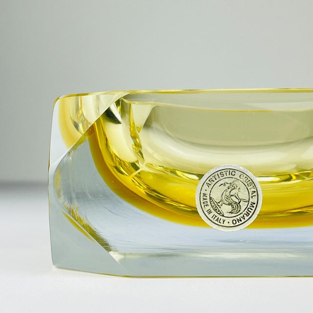 Original Yellow Murano Glass Ashtray by Bucella Cristalli Murano, 1970s For Sale - Image 11 of 18