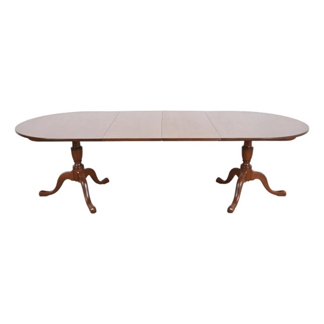 Kittinger Georgian Solid Mahogany Double Pedestal Extension Dining Table, Newly Refinished For Sale