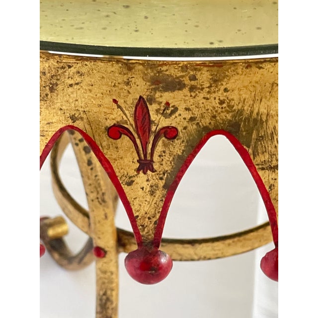 Italian Gilt Metal Round Harlequin Side, Table Mirrored Top For Sale - Image 10 of 14
