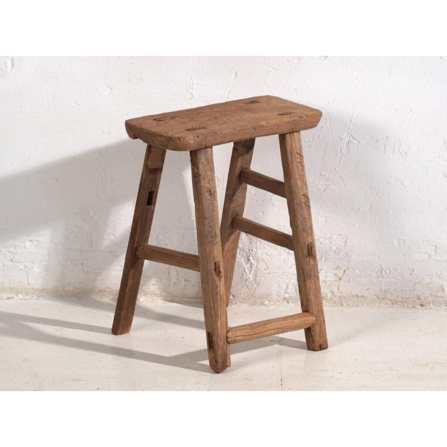 Antique Rectangular Stool in Elm, 1900s For Sale - Image 6 of 7