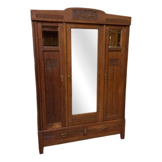 Antique Art Nouveau Wardrobe in Oak, 1910 For Sale