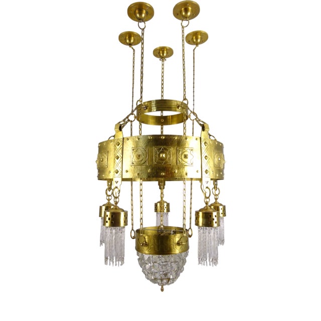 Large Art Nouveau Chandelier in Brass, Vienna, 1890s For Sale