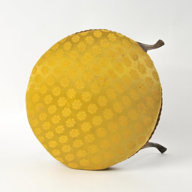 Gold Antique Victorian Sculptural Footstool With Brass Claw Feet Floral Upholstered Top For Sale - Image 8 of 12