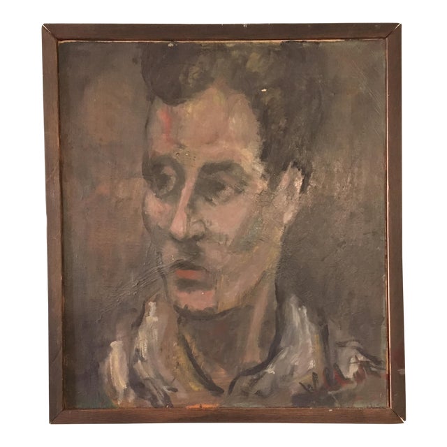 Vintage 1950s Oil on Canvas Portrait Painting by William Clutz For Sale
