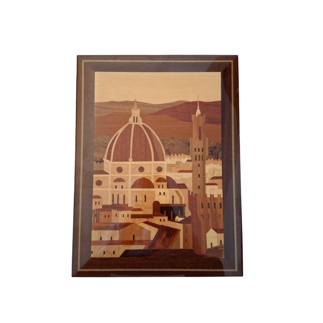 Brown Handcrafted Wood Inlay Panorama of Florence, Brunelleschi Dome, 1980s For Sale - Image 8 of 8