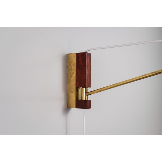 Suspendable Wall Lamp with Brass and Wood Details, 1960s For Sale - Image 9 of 15