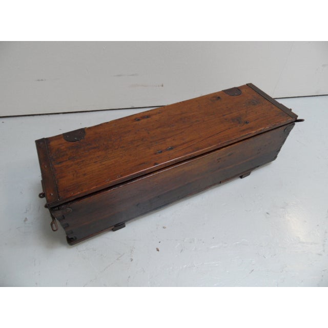 Brown Antique Wooden Military Chest, 1920s For Sale - Image 8 of 11