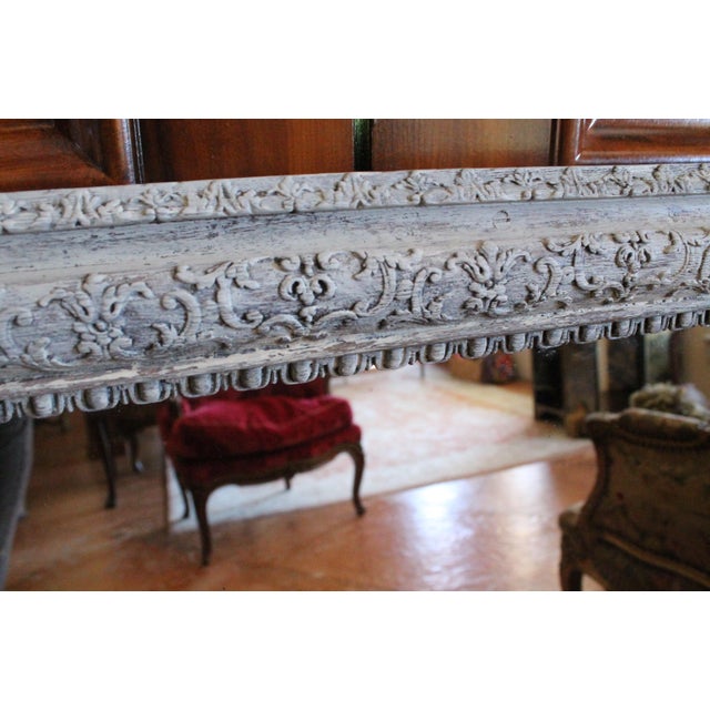 French Grey Painted Carved Oak Pier Mirror / Over Mantel Mirror For Sale - Image 10 of 16