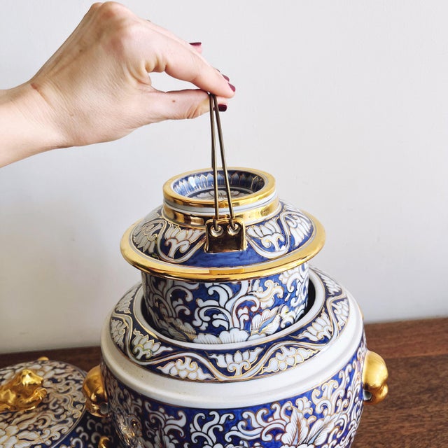 1980s Vintage Thai Ceremonial Buddhist Temple Porcelain Hand-Painted Teapot For Sale - Image 5 of 8