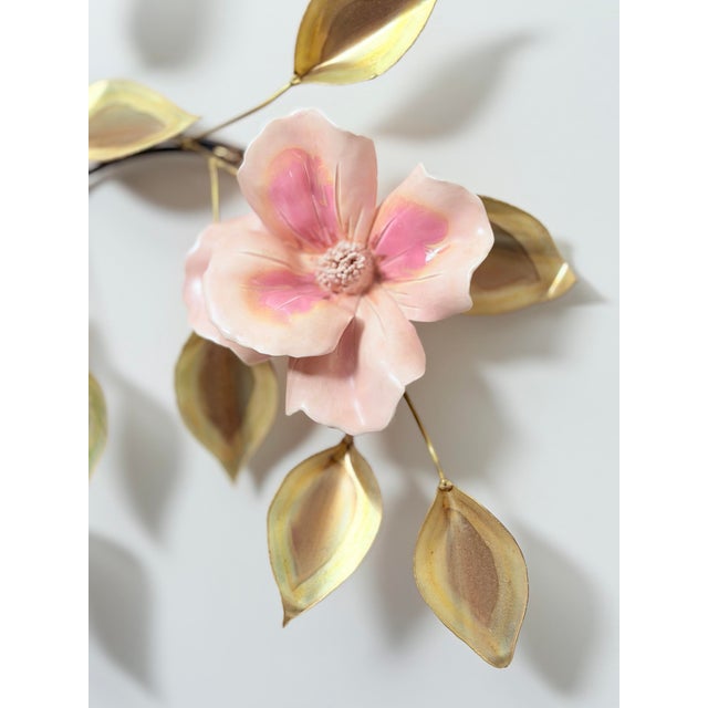 Mid-Century Modern Vintage Mid-Century Brass Wall Sculpture, Dogwood/Magnolia Blossom Branches, Pair For Sale - Image 3 of 6
