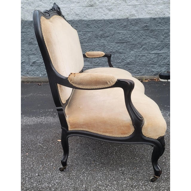 Late 19th Century 1890s Louis XV Carved, Ebonized and Upholstered Sofa For Sale - Image 5 of 11