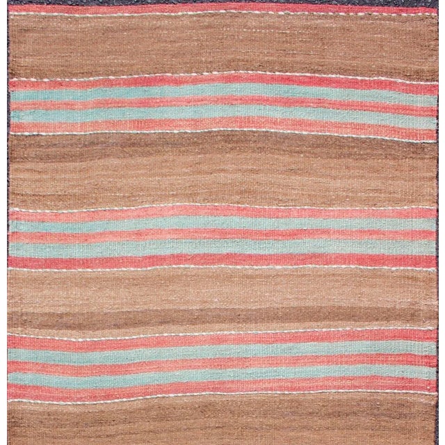 Tribal Vintage Turkish Kilim With Soft Brown, Rose, and Aqua Stripes 2'9 X 6'0 For Sale - Image 3 of 9
