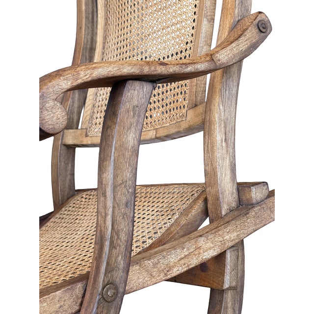 French Cruise Liner Deck of Lounge Chair of Teak and Cane For Sale - Image 12 of 14