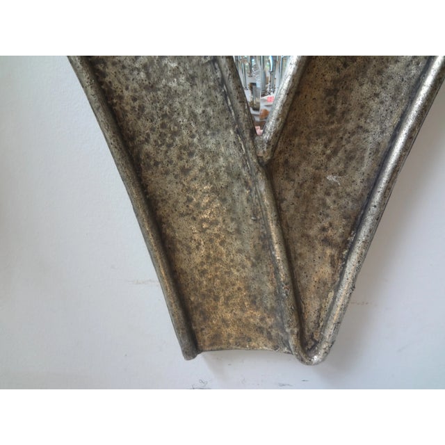 Brutalist Mid-Century Brutalist Hammered Metal Beveled Mirror For Sale - Image 3 of 9