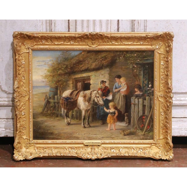 Wood 19th Century British Pastoral Oil Painting in Gilt Frame by Julian E. Drummond For Sale - Image 7 of 12