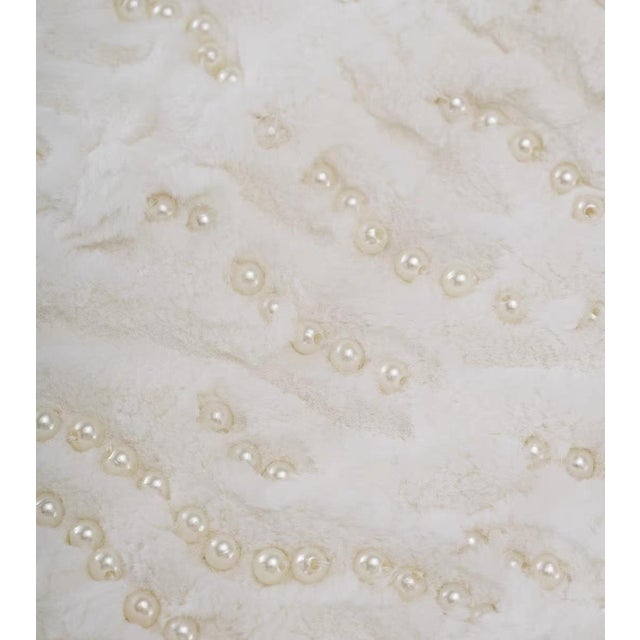 Pearl-Decorated Imitation Rabbit Fur Waist Pillow For Sale - Image 4 of 5