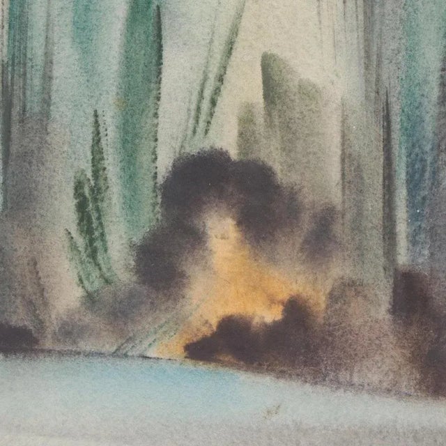 1950s Original Vintage Signed Yngve H. Olsen Landscape Watercolor Painting For Sale - Image 5 of 9