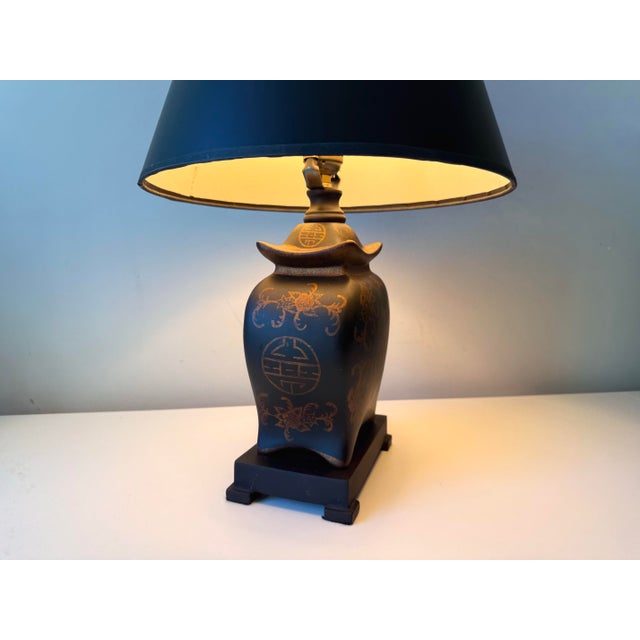 Late 20th Century Late 20th Century Black Pagoda Hand Painted Table Lamp For Sale - Image 5 of 9