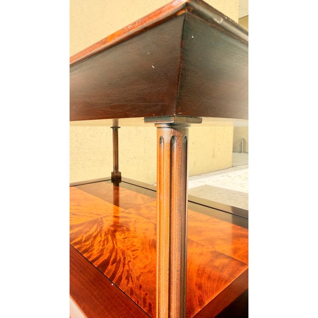 Coffee Late 20th Century Baker Furniture Mahogany Two-Tier Coffee Table With Flame Veneer Top & Fluted Columns For Sale - Image 8 of 15