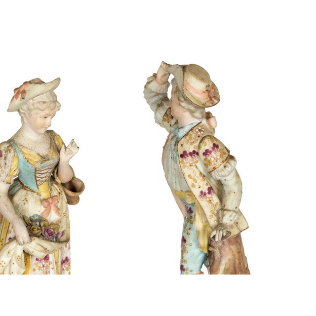 Blue Porcelain Rococo Couple Figurines from Meissen, Germany, 19th Century, Set of 2 For Sale - Image 8 of 10