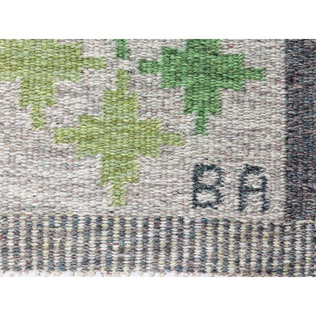 Doris Leslie Blau Vintage Swedish Flat Weave Rug by Bitte Ahlgren, Signed "BA" For Sale - Image 4 of 9