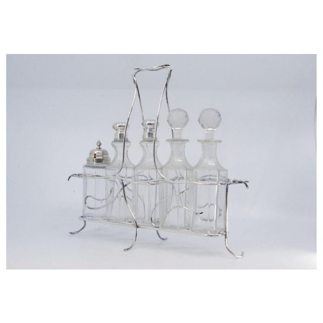 American Silver Cruet with Salt and Pepper Shakers, Mustard Jar and Lid Holder, Set of 6 For Sale - Image 3 of 10