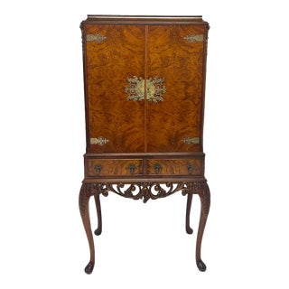 Antique English Walnut Bar Cabinet, C. 1920s England For Sale