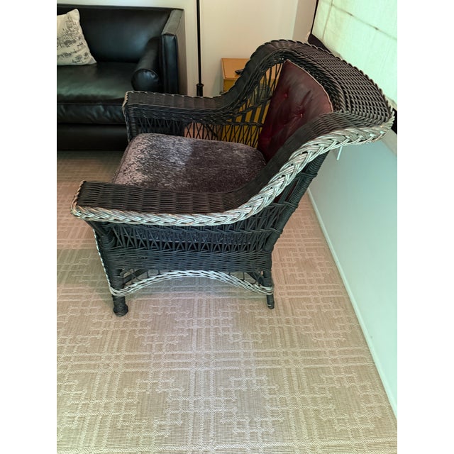 Heywood-Wakefield Antique Heywood-Wakefield Black Wicker Lounge Chair, Bar-Harbor Style For Sale - Image 4 of 9