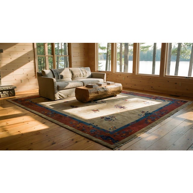 Extraordinary Antique Chinese Manchester Quality Peking Rug in a Tan-Sand Background Color For Sale - Image 9 of 9