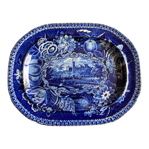 Antique Dark Blue Transfer Decorated Staffordshire Platter "Gyrn, Flintshire"