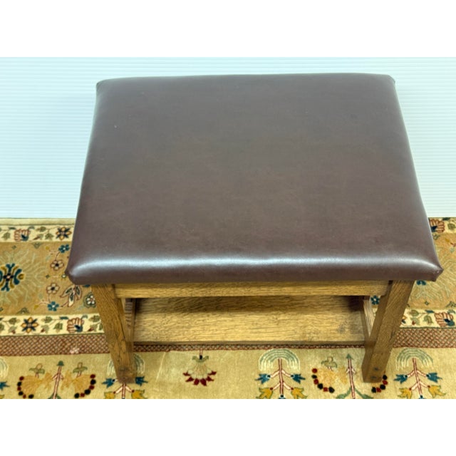 1980s Vintage Arts and Crafts Leather Bench For Sale - Image 5 of 11