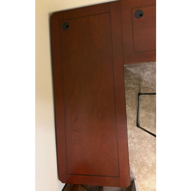 Late 20th Century Traditional Cherry Wood L-Shaped Executive Corner Desk With Integrated File Storage For Sale - Image 11 of 13