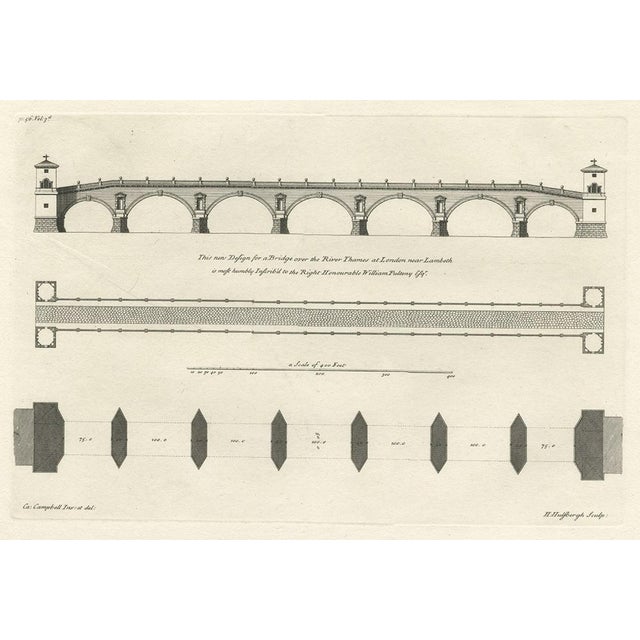 Campbell, Design for a New Bridge Across the Thames at Westminster, London, 1725, Print For Sale - Image 3 of 5