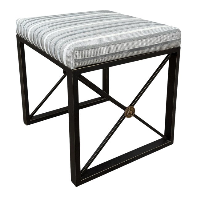 Modern Bench by Port 68 With Silk Stripe Fabric For Sale