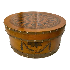 Vintage Round Wood Hand-Painted Pantry Box Storage Container With Lid