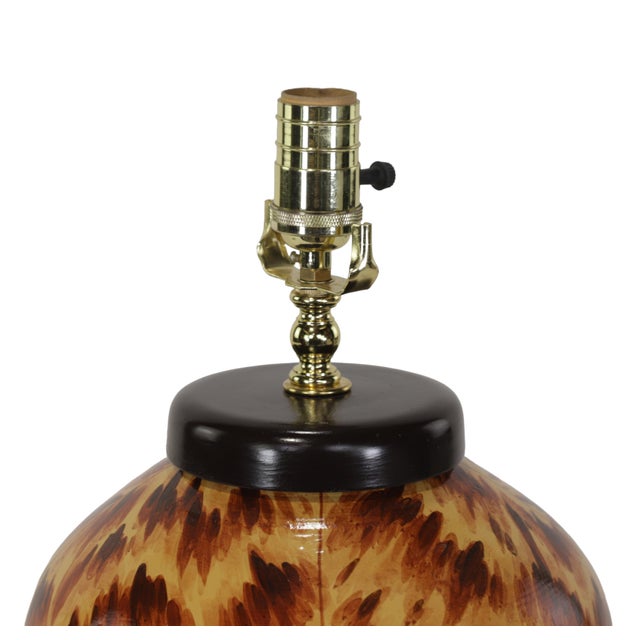 Early 21st-Century Hand-Painted Tortoiseshell-Patterned Art Ceramic Table Lamps For Sale - Image 4 of 7