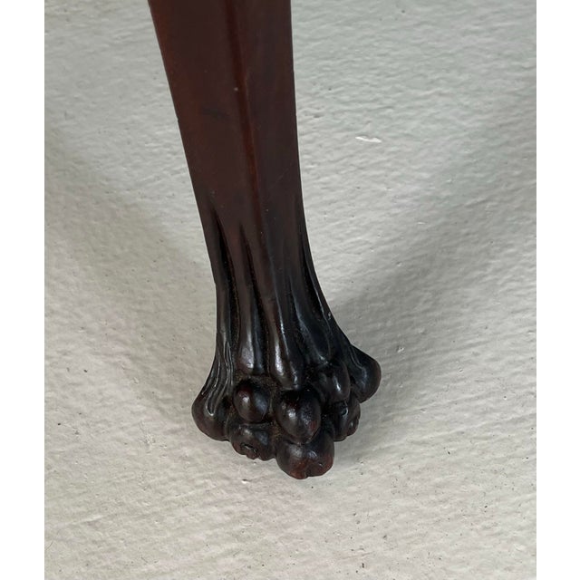 C. 1870 Antique American Victorian Rococo Revival Mahogany Parlor Chair With Carved Crest, Ball-and-Claw Feet, Tapestry Upholstery For Sale - Image 11 of 13