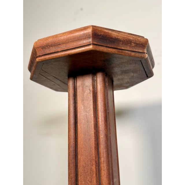Burnt Umber Pair Antique French Tall Carved Oak Plant Stands For Sale - Image 8 of 11