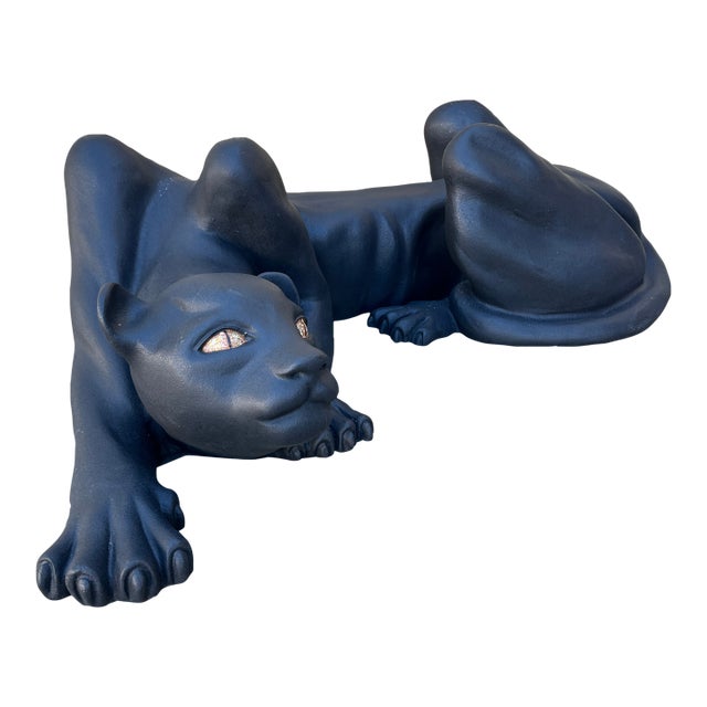 Large Hollywood Regency Black Panther Sculptural Base Coffee Table. Circa 1970s For Sale