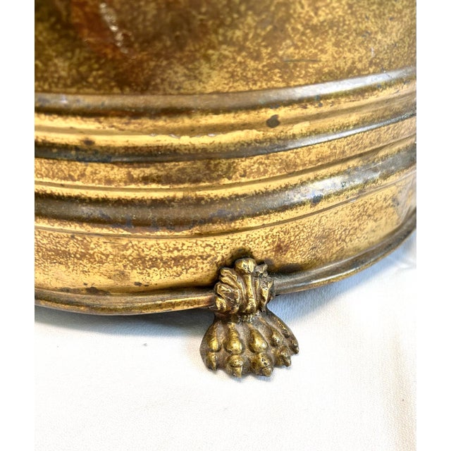 Metal Large 1920s Brass Footed Coal Firewood Bucket With Handle For Sale - Image 7 of 10