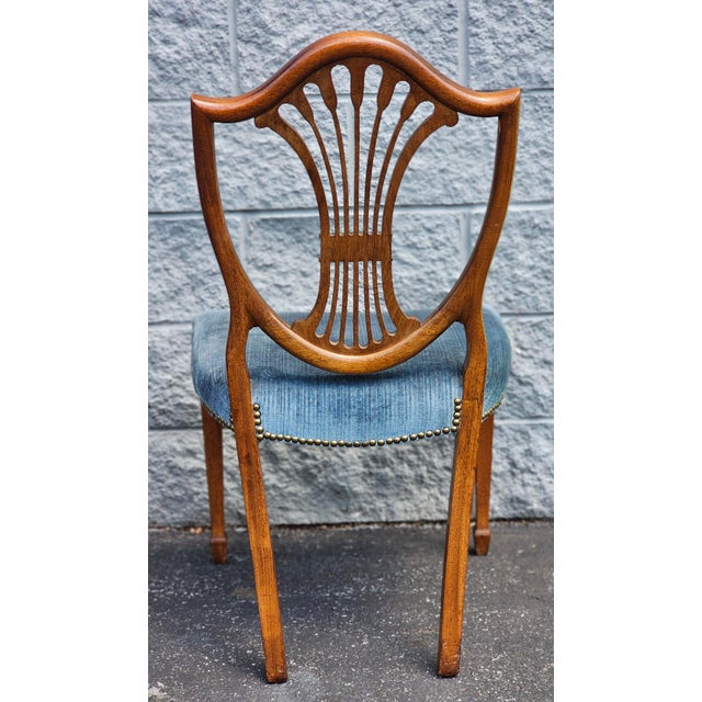 Pair Hepplewhite Style Mahogany and Upholstered Shield Back Side Chairs For Sale - Image 9 of 12