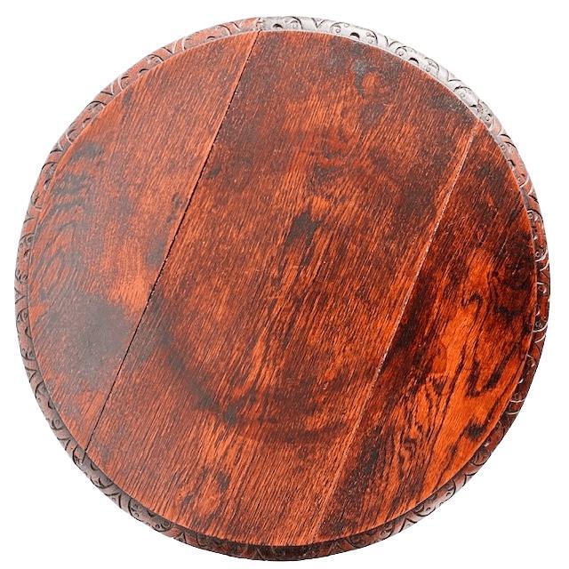 Vintage Round Side Table with Carved Wood Top, 1920s For Sale - Image 6 of 10