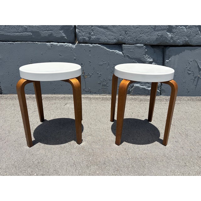 Pair of Thonet Bentwood and Bakelite Stacking Stools, Mid Century Modern For Sale - Image 10 of 15