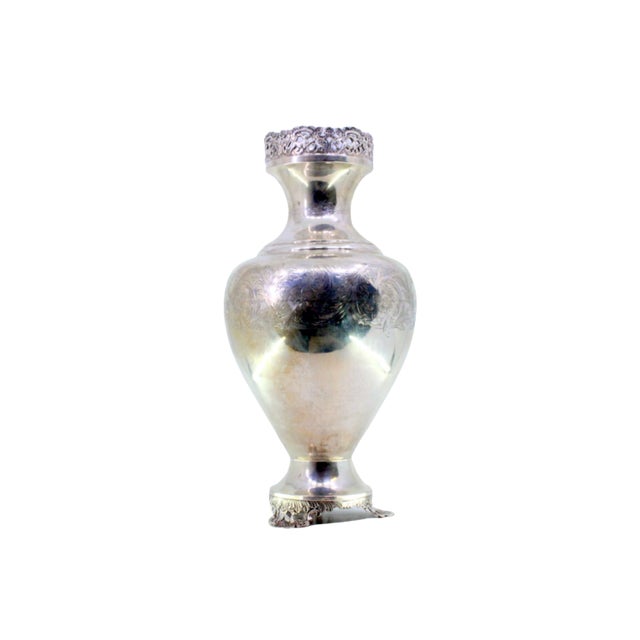 Rounded Silver Vase with Engraved Floral Rim Motifs For Sale - Image 9 of 9