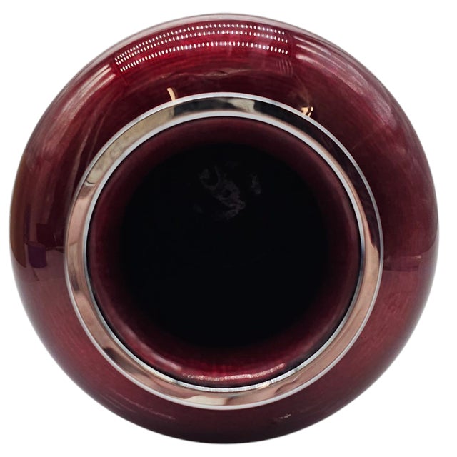 Ruby Red Signed Ando Jubei Japanese Cloisonné Pigeon Blood Red Peony Vase 10" For Sale - Image 8 of 10